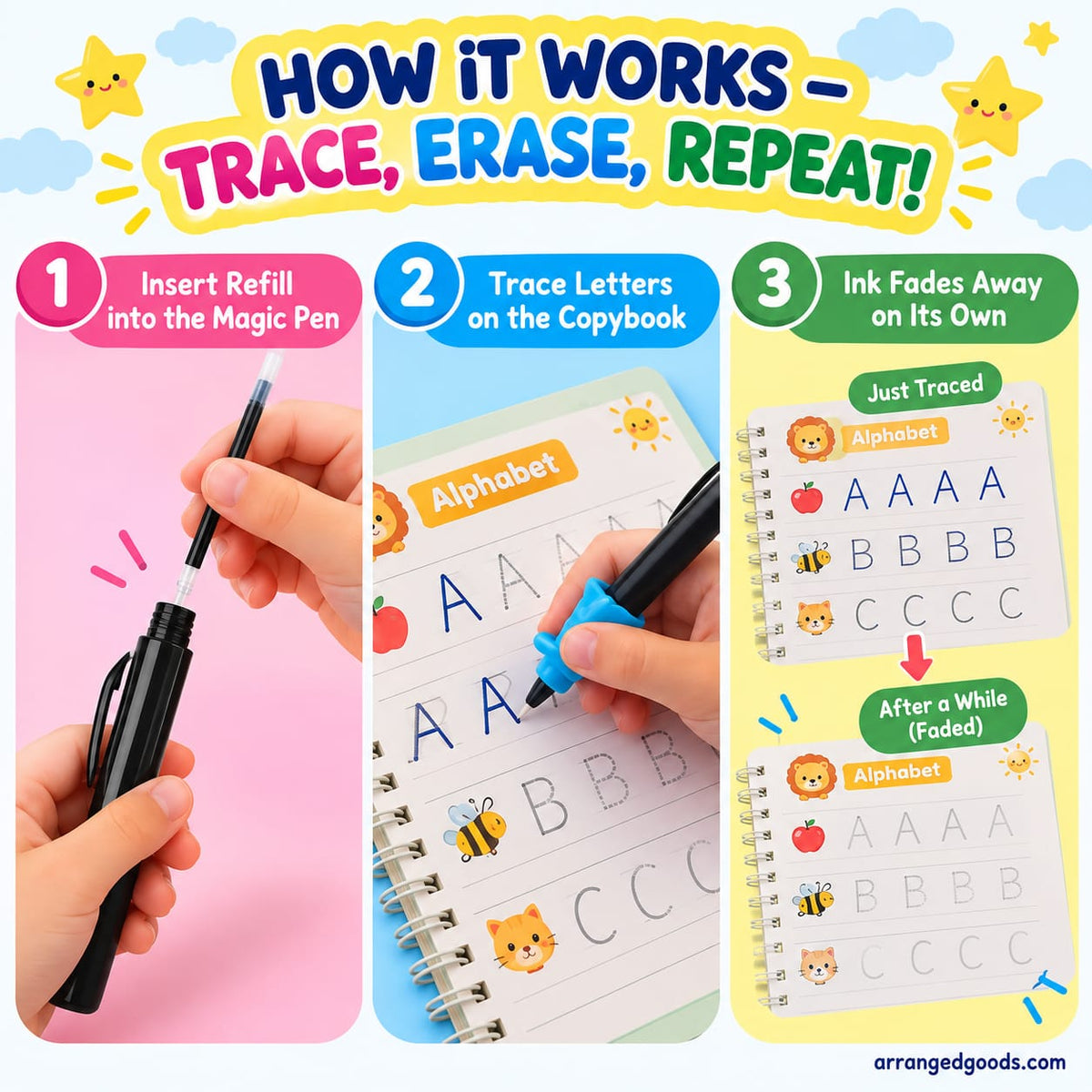 Reusable Magic Practice Book for Kids Handwriting (4 Book + 10 Refill)
