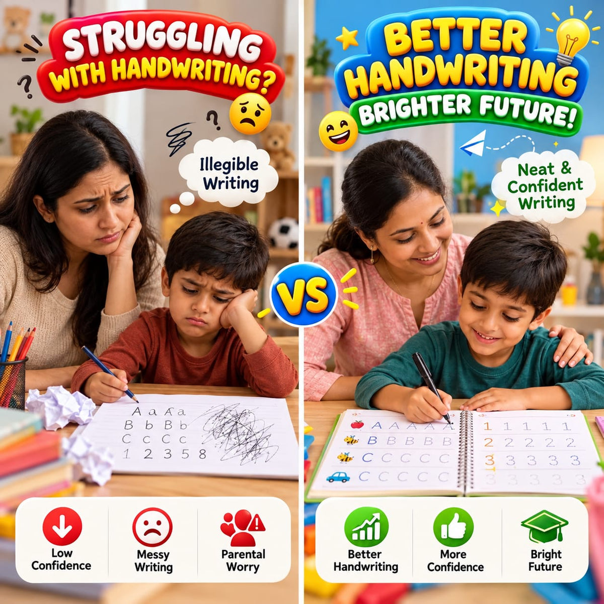 Reusable Magic Practice Book for Kids Handwriting (4 Book + 10 Refill)