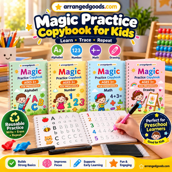 Reusable Magic Practice Book for Kids Handwriting (4 Book + 10 Refill)